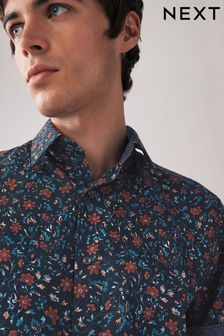 Navy/Blue Regular Fit 100% Cotton Printed Short Sleeve Shirt