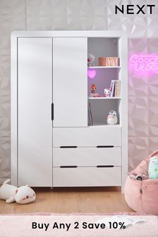 White White Gaming Kids Triple Wardrobe