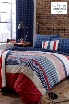Catherine Lansfield Blue Stars and Stripes Easy Care Duvet Cover and Pillowcase Set