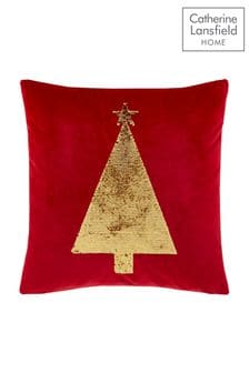 Catherine Lansfield Red Sequin Christmas Tree Cushion