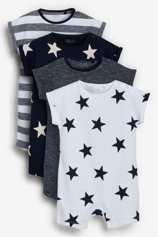 Navy Blue Star and Stripe 4 Pack Baby Printed Rompers (0mths-3yrs)