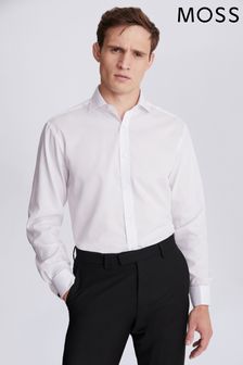 MOSS White Regular Fit Double Cuff Textured Shirt