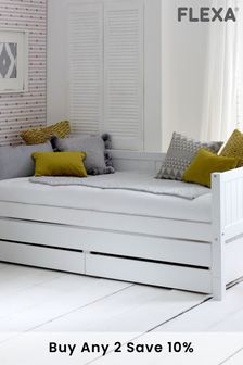 Flexa Kids White Nordic Daybed With Storage Drawers And Pull-Out Bed