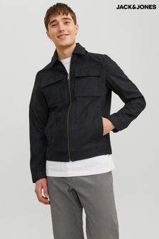 JACK & JONES Black Faux Leather Utility Zip Up Jacket