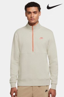 nike club fleece half zip sweat in stone