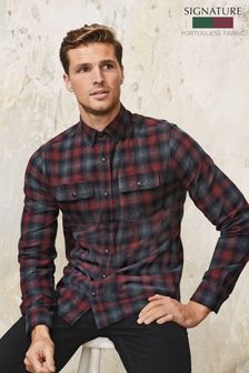 Red Ombre Brushed Flannel Check Long Sleeve Shirt