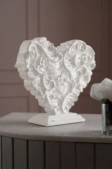 White Carved Effect Heart Ornament
