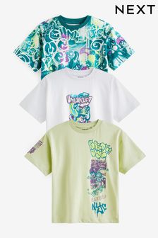 Lime Green/White Graffiti Relaxed Fit Graphic 100% Cotton Short Sleeve T-Shirts 3 Pack (3-16yrs)