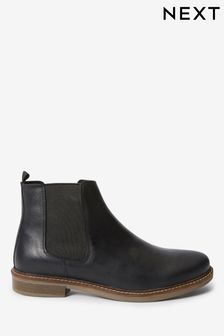 Black Leather Waxy Finish Chelsea Boots