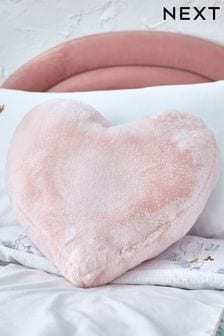 Pink Super Soft Heart Faux Fur Cushion