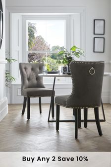Monza Faux Leather Grey Set of 2 Blair Dining Chairs With Black Legs