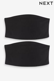 Black Cotton Rich Bandeau Boobtube Tops 2 Pack