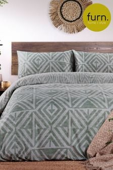 furn. Sage Green Tanza Global Geometric Reversible Duvet Cover and Pillowcase Set