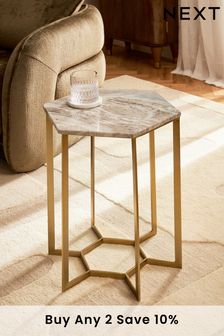 Brass Brass Hexagon Marble Side Table