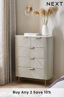 Light Grey Light Grey Valencia Marble and Mango Wood 5 Drawer Chest of Drawers