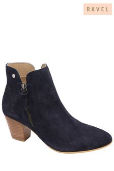 Ravel Blue Suede Leather Block Heel Ankle Boots