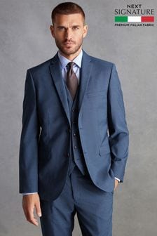 Blue Tailored Fit Signature Tollegno Fabric Suit: Jacket