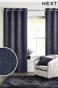 Navy Blue Heavyweight Chenille Eyelet Lined Curtains