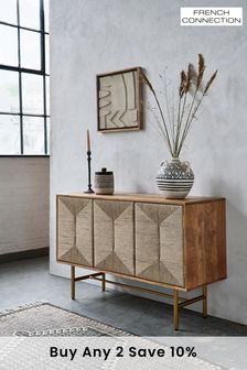 French Connection Mango Wood and Woven Co-ord Tatami Sideboard
