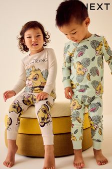 Lion King Green/Ecru Cream 100% Cotton Snuggle Pyjamas 2 Pack (9mths-9yrs)