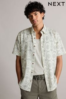 White 100% Cotton Printed Short Sleeve Shirt