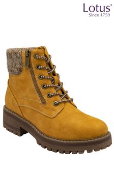 Lotus Yellow Zip-Up Ankle Boots