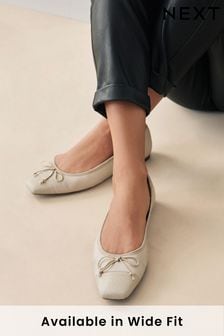 Bone Leather Square Toe Ballerina Shoes