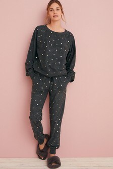 Charcoal Grey Stars Cosy Supersoft Pyjama Set