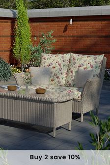 White Garden Wilton Lounging Sofa in Gosford Cranberry Cushions