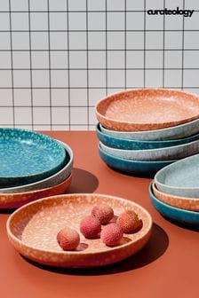 Curateology Set of 4 Terracotta LoHo Reactive Glaze Pasta Bowls