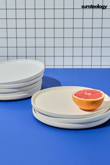 Curateology Set of 4 Ivory LoHo Reactive Glaze Dinner Plates