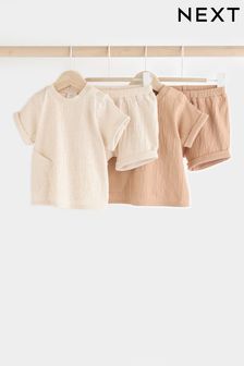 Ecru/Tan Baby 100% Cotton T-Shirt And Shorts Set