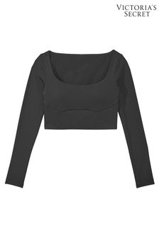 Victoria's Secret Pure Black VS Elevate Cropped Long Sleeve Corset Top