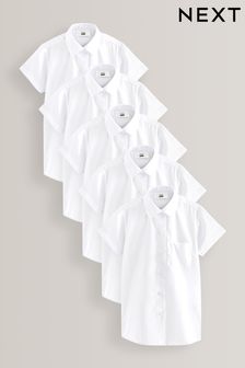 White 5 Pack Short Sleeve Shirts (3-17yrs)