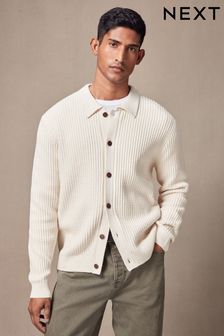 Ecru White Relaxed Crochet Button-Through Long Sleeve Shirt