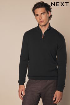 Black Plain Regular Fit Knitted Premium Textured 100% Cotton Jumper