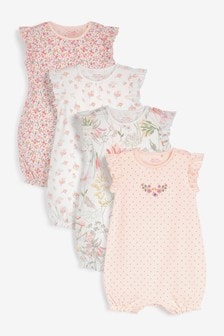 Pink 4 Pack Pretty Baby Rompers (0mths-3yrs)