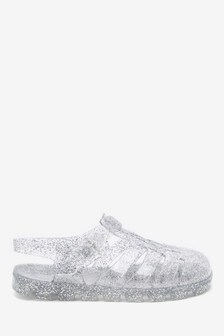 silver jelly sandals