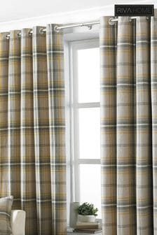 Riva Paoletti Ochre Yellow Aviemore Tartan Faux Wool Eyelet Curtains