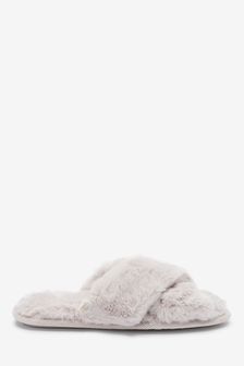 Pale Grey Recycled Faux Fur Slider Slippers