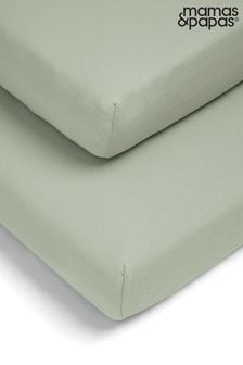 Mamas & Papas 2 Pack Sage 100% Cotton Cotbed Fitted Sheets