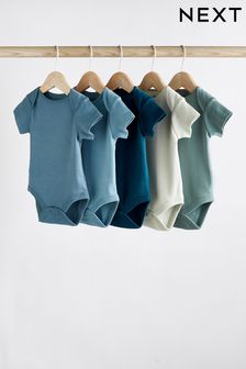 Petrol Blue Baby 5 Pack Short Sleeve Bodysuits (0mths-3yrs)