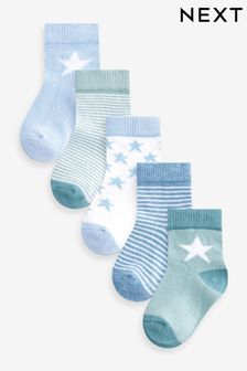 Blue/Green Baby Socks 5 Pack (0mths-2yrs)