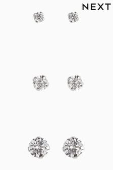 Sterling Silver Crystal Stud Earrings 3 Pack