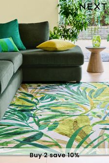 Green Washable Palm Leaf Rug