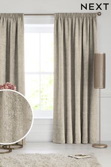 Natural Heavyweight Chenille Pencil Pleat Lined Curtains