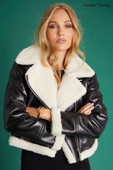 Another Sunday Bonded Aviator Jacket With Faux Fur Lining In Black