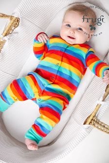 Frugi Red Organic Cotton Rainbow Stripe Footless Romper