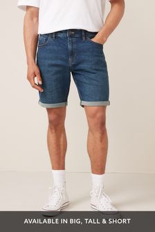 Mid Blue Straight Fit Denim Shorts