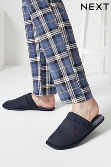 Navy Blue Stag Mule Slippers